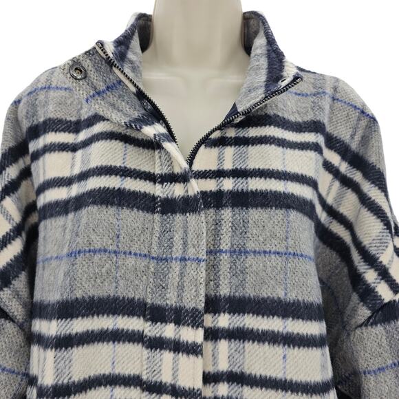 Steve Madden Womans size L Plaid Times Jacket Oversize Shacket Navy gray NEW - Picture 2 of 8